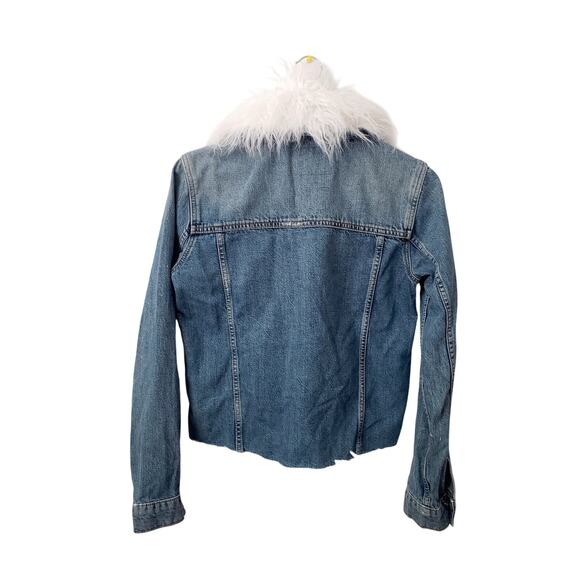 Paige Heidi Faux Fur Collar Cropped Denim Jacket Size Small - Picture 7 of 13